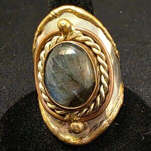 Labradorite Stone Adjustable Ring Size Adjustable Copper handmade